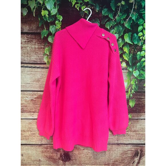 Generation Love Sweater Dress Tunic Top Hot Pink Barbiecore Cowl Neck L/XL - Picture 1 of 3